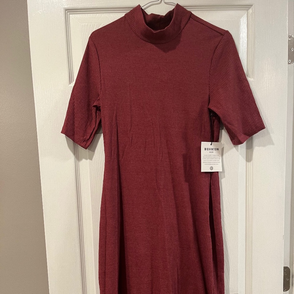 NWT Red Mohnton Made Mock Neck Half Sleeve Ribbed Dress